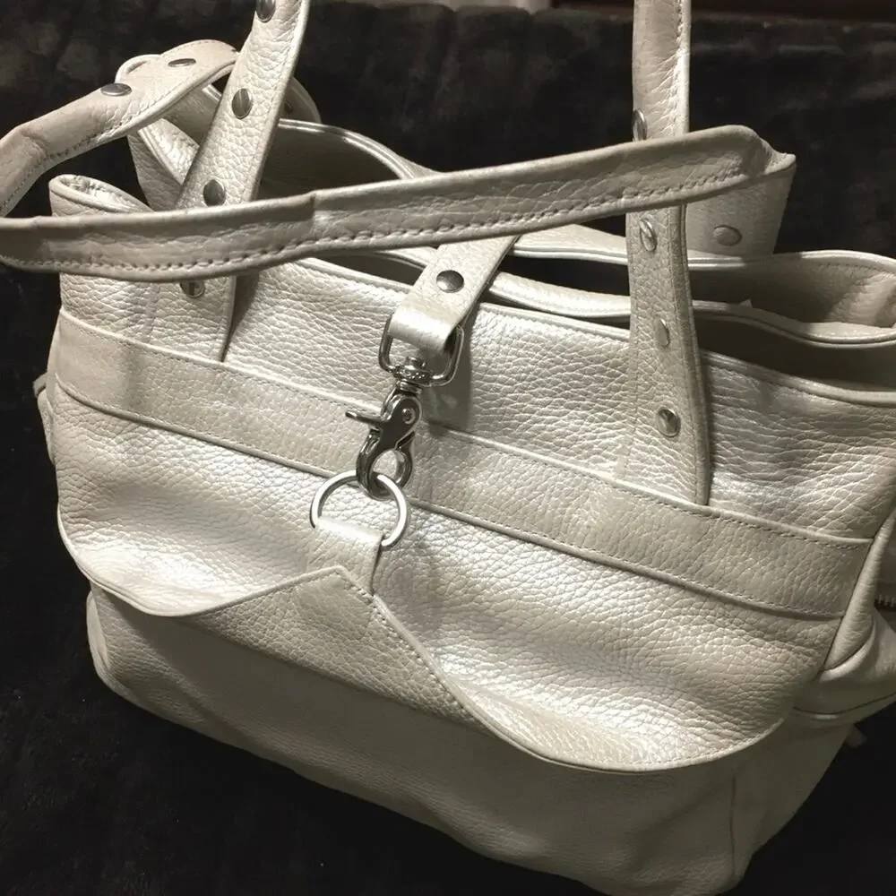 Botkier New York Champagne Iconic Trigger Bag Satchel Pebbled Leather Handbag